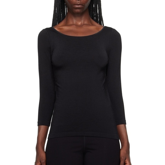 WOLFORD Black Cordoba Long Sleeve T-Shirt {$295} Nylon Blend Jersey Scoop Small - Picture 7 of 10